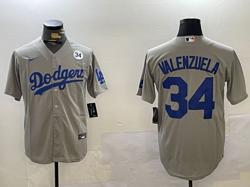Men Los Angeles Dodgers #34 Valenzuela Grey Game 2024 Nike MLB Jersey style 11207